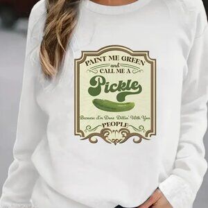 Large Pickle Letter Print Sweatshirt, Casual Long Sleeve Crew Neck Sweatshirt